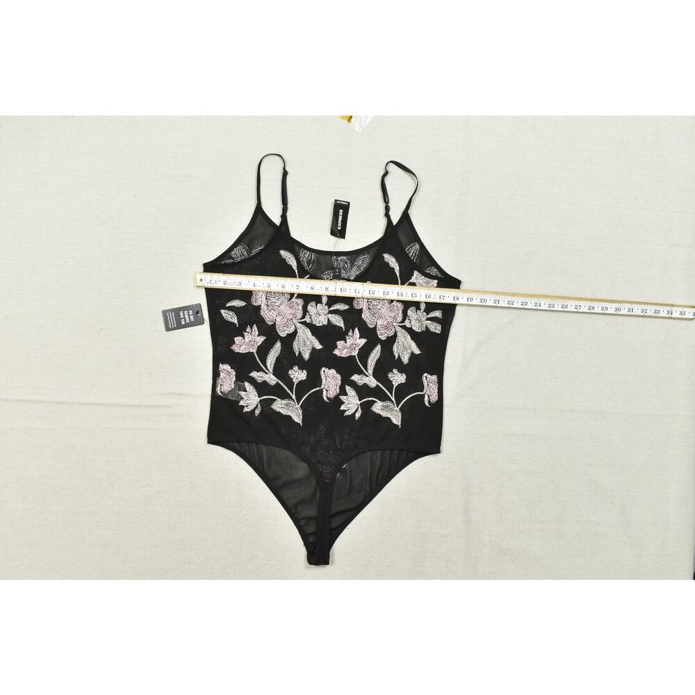 Express Black Mesh Floral Embroidered Bodysuit - Picture 2 of 8